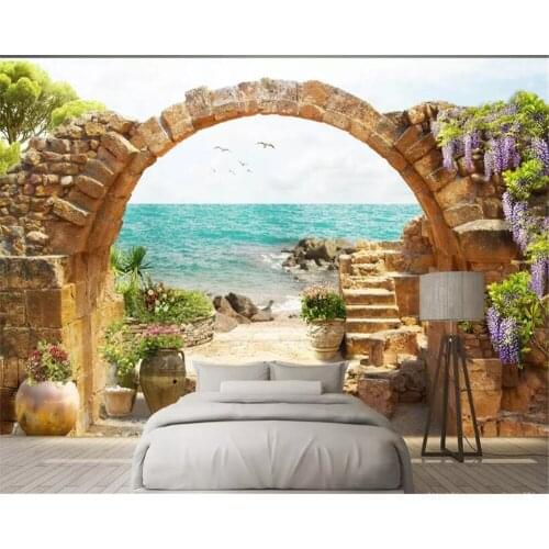 Beibehang papier peint mural 3d Custom 3d mural wallpaper garden stone arches sea view wall paper for kids room papel de parede