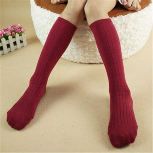 Knee High Socks for Children Girls 1 to 8 Years Pure Cotton Kids Sock Solid Striped Style Princess Long Socks