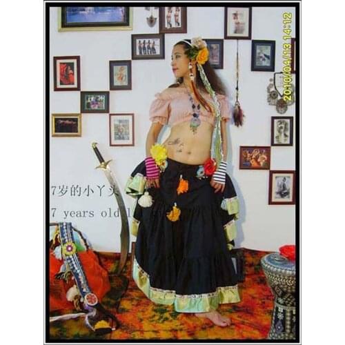 Cotton 3Tiered 12Yards Ats Gypsy Tribal Belly Dance Skirt With Border EG23