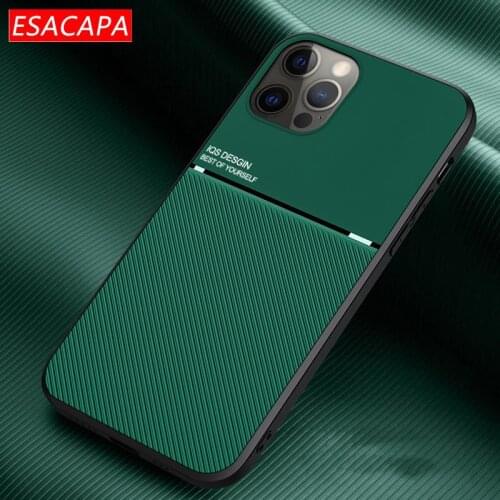 Leather Texture TPU Bumper Anti-fall Phone Case For Iphone 13 Pro Max Metal Plate Magnetic Car Holder Cover For Iphone 13 Mini