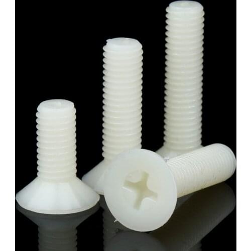 M2.5 M3 M4 M5 Nylon Flat Head Cross Recessed Machine Screw Countersunk Plastic Phillips Head Metric Bolts White