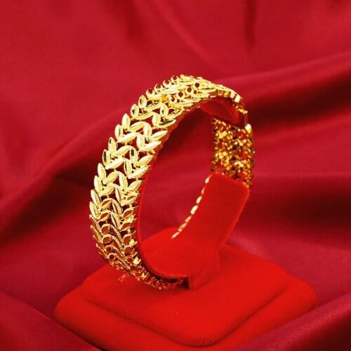 FASHION YELLOW GOLD 24K BRACELET FOR MENS WEDDING ENGAGMENT JEWELRY DELICATE FASHION GOLD ULTRA-WIDE WATCH CHAIN BRACELET GIFT