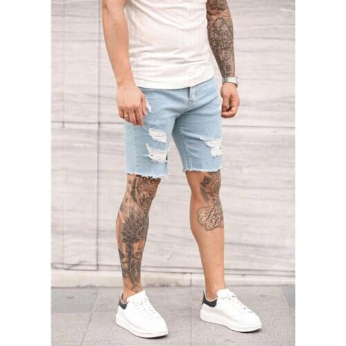 2021 Summer New Mens Stretch Short Jeans Fashion Casual Slim Fit Hip hop High Quality Elastic Denim Shorts Male Brand Clothes