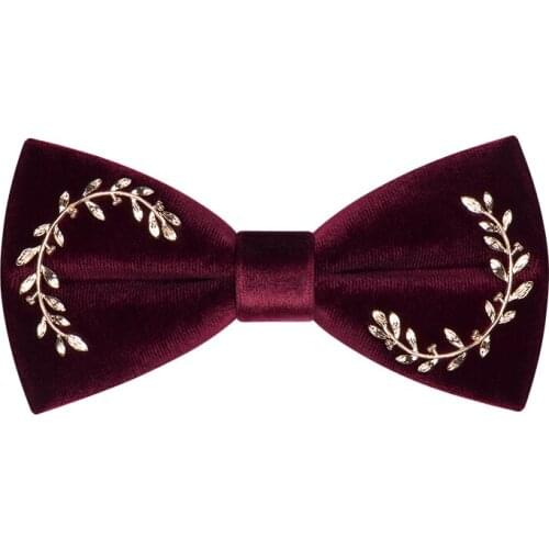 Mens Bow Tie, Velvet Neck Tie, olive branch, with Gift Box, Burgundy Blue Black for Wedding Party Dress Groom Best Man