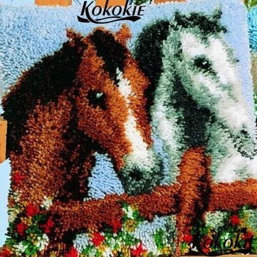 Handmade Unfinished Embroidery Pillowcase Latch hook rug making kit Crocheting Kit Rug Yarn diy rug cushion mat horse 3d carpet