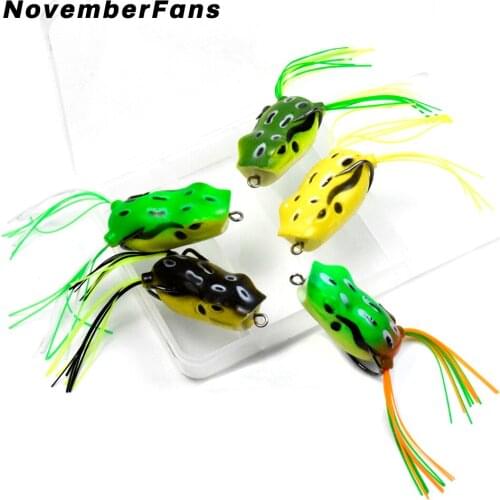 NovemberFans 5pcs/box Topwater Frog Lures Popper Bait 5cm 11g Soft Bait Silicone Fishing Lures Tackle