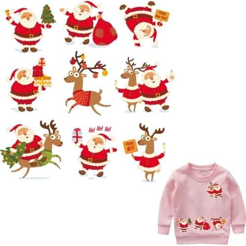 New Christmas Iron-On Patches Set For Clothing Diy Washable Non-toxic Non-toxic Stickers Heat Transfer Patches Santa Claus Stick