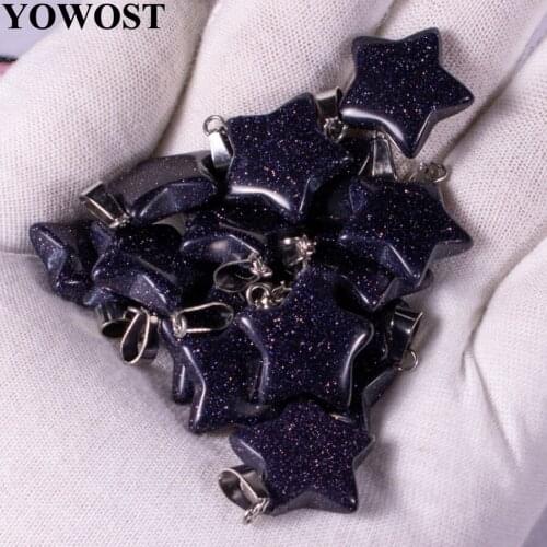 Wholesale 10Pcs/Lot Fashion Assorted Natural Stone Blue Sand Dangle Star Beads Charms Pendants For Jewelry Making QV0003