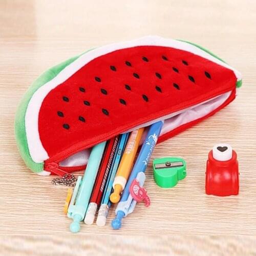 Pencil Cases Watermelon Korean Stationery Kawaii Things Pouch Cute Pencilcase For Art Brushes Trousse A Crayon Fluffy Cosmetic