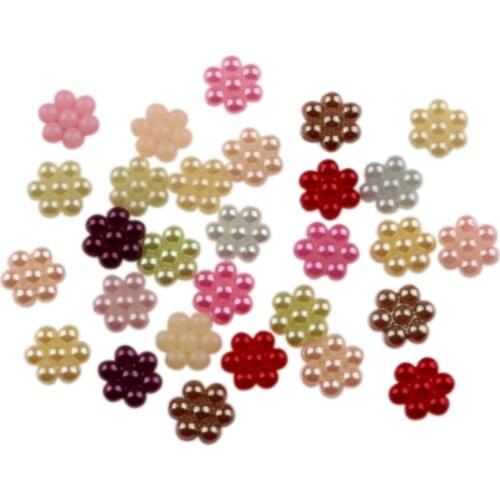 200Pcs Mixed 9mm Flower Craft ABS Resin Half Pearls Flatback Cabochon Beads For Cloth Needlework DIY Scrapbooking Decoration