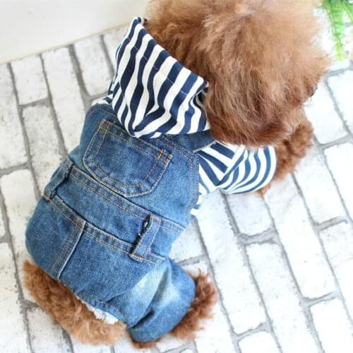 Casual Jeans Dog Rompers Striped Pet Denim Jacket Striped Wear-Resisting Clothes Spring Autumn Overalls For Yorkie Teddy Poodle