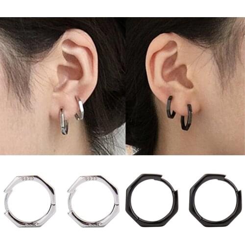 Simple 925 Silver Round Hoop Earrings For Women Girls Round Geometric Earring Big Large Hoop 15mm Party Fashion Jewelry