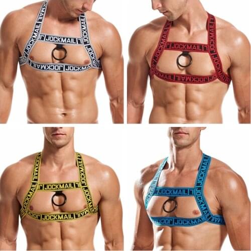 JOCKMAIL Brand Men Halter Neck Elastic Body Chest Harness Sexy Bondage Lingerie Shoulder Straps Leg Ring Clubwear Stage Costume
