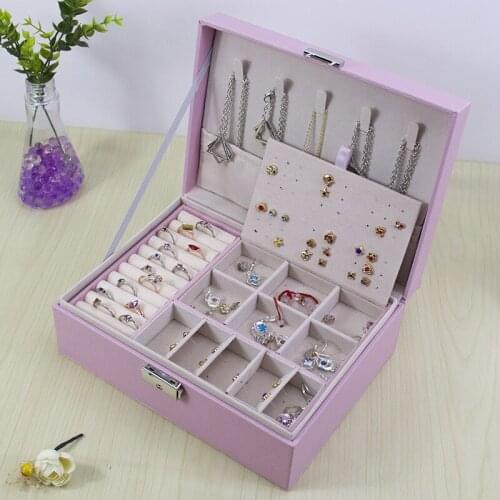 VoltaBox 2021 New Jewelry Storage Box with Lock Double PU Leather Jewelry Box Ring Earring Necklace Storage Box Bracelet Box