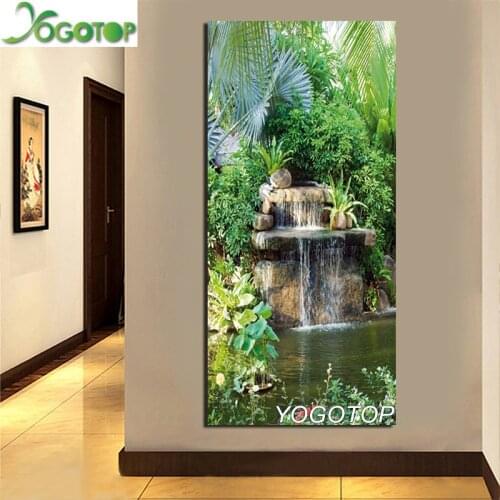 YOGOTOP Full Diamond Embroidery Green Tree waterfall Diy Diamond Painting Natural landscape handmade Drill Mosaic Crafts QA695