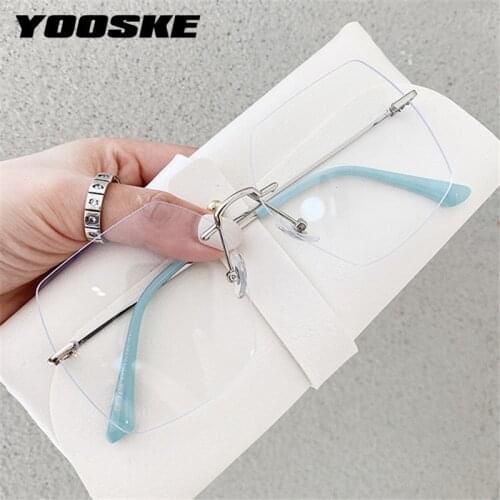 YOOSKE Anti Blue Light Glasses Rimless Trimmed Eyeglasses Frame Men Women Myopia Spectascle Frames Metal Frameless Eyewears