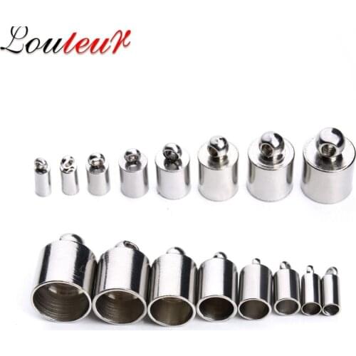LOULEUR 20pcs/lot Stainless Steel End Caps For Leather Cord Necklace Bracelet Tassel Cap Connectors For Diy Jewelry Making