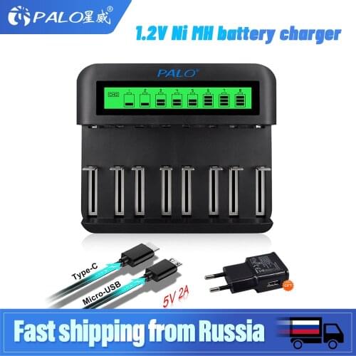 PALO USB 8 slots battery for 1.2V Ni-Mh/Ni-CD AA AAA C D size rechargeable battery LCD display Usb fast smart battery charger