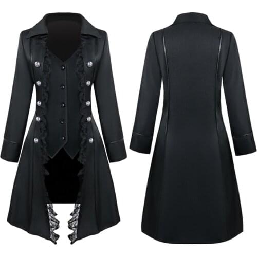 Adult medieval Women Vintage Victorian Costume jacket Double Breasted Lace Trench Jacket Slim Steampunk Vest Coat For Ladies
