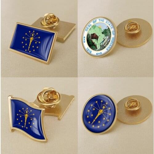 Seal of Indiana State of United States of America Map Flag Lapel Pins/Broochs/Badges