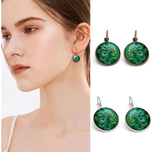 1 Pair Peacock Decor Hoop Earrings Retro Round Drop Earrings Vintage Dangle Earrings For Women Girls Jewelry Accessories