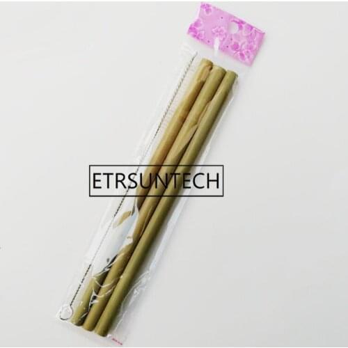100sets Green Bamboo Straw Reusable 19.5cm Organic Bamboo Drinking Straws With Clean Brush For Party Birthday Wedding