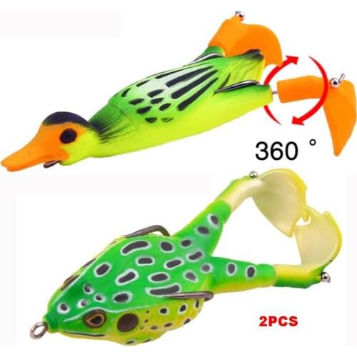 2 PCS Double Propellers Soft Fishing Bait Hook 9CM/9.5CM Bionic Frog and Duck Topwater Artificial Crankbait Minnow Bass Lures