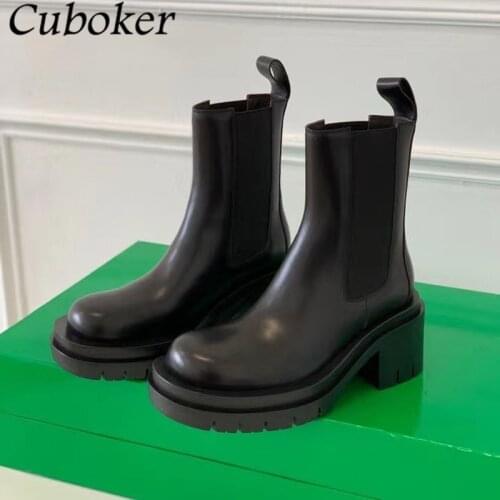 2021 Brand Designer Women Boots Chunky Heel Genuine Leather Martin Boots Height Increasing Modern Boots Women Zapatos Mujer