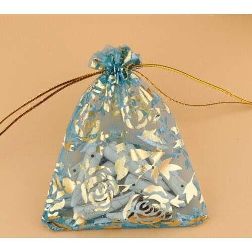 20x30cm(7.87"x11.81")100pcs/lot Rose Brozning Popular Light Blue Organza Jewelry Gift Bags Cheap Organza Pouches Christmas Bags