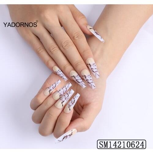24pcs Nail Fake Acrylic Removable Small Fresh Long Paragraph Fashion Manicure Press On Nails With Designs
