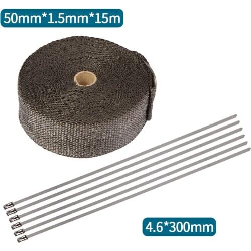 5cm*5M 10M 15M Exhaust Heat Wrap Roll Insulation for Motorcycle car Fiberglass Heat Shield Tape with Stainless Ties Black