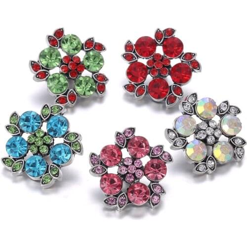 6pcs/lot 2019 New Snap Jewelry Rhinestone Crystal Flower 18mm 20mm Metal Snap Buttons Fit Snap Bracelet Button Jewelry