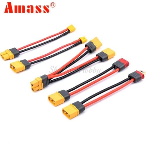 Amass Cable Male / Female XT60 XT60H Plug to Female/Male XT30 / T Plug Connector for RC Model Adapter Wire Lipo Battery Parts