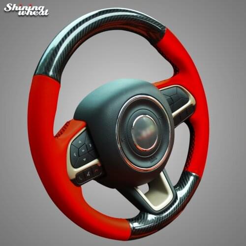 Shining wheat Black PU Carbon Fiber Red Leather Car Steering Wheel Cover for Jeep Compass 2017 Renegade 2016 2017