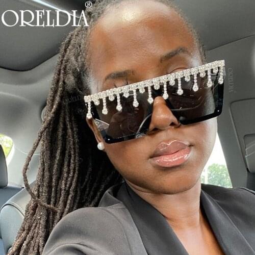 Oversized Square Sunglasses Ladies Rhinestone Tassel Sunglasses Gradient Color Lens Sunglasses Fashion Mens Accessories UV400