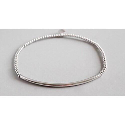 Real 925 Sterling Silver Beads Bracelets For Women Accessories, Fashion Hollow Tube Elastic Rope Bracelets & Bangles Jewelry