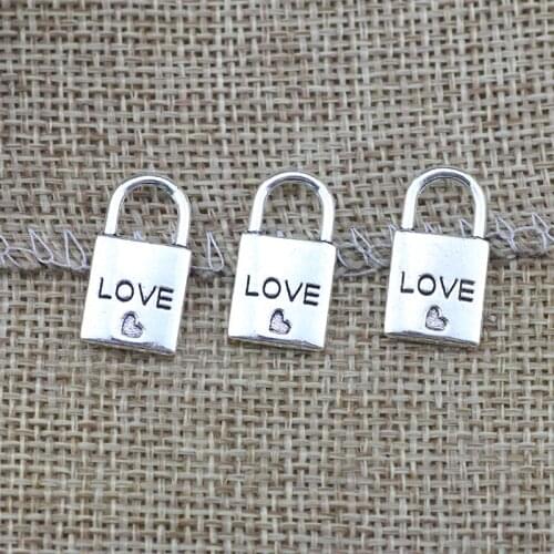 15 Pieces 10x20mm Antique Silver Color Love Lock Charms Keychains For DIY Jewelry Making
