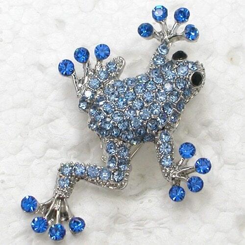 Blue Rhinestone Frog Pin brooches C559 B