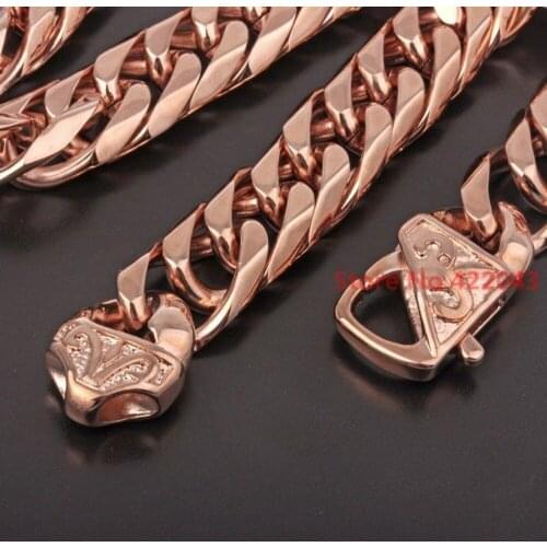 Top Quality 13mm 316L Stainless Steel Rose Gold Cuban Curb Chain Mens Boy Artificial Polishing Necklace 7"-40" Optional Size