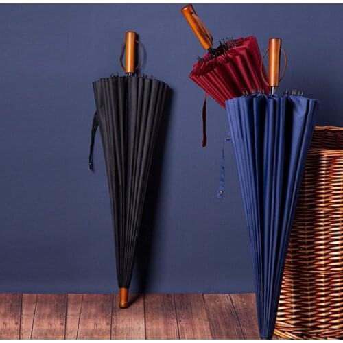 Retro 24k Wooden Handle Long Umbrella High Quality Business Windproof Rain Umbrella Men Gifts Big Golf Umbrella Paraguas Outdoor