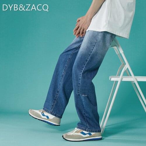 DYB&ZACQ Loose Straight-Leg Jeans Mens Summer Korean Trend Wide Leg Pants 2021 New popular logo Casual Long Pants S-2xl