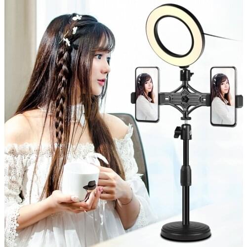 Live Broadcast Phone Video Dual Clips Holder Horizontal Bracket Tripod Stabilizer Universal LED Ring Extension Mount Bracket