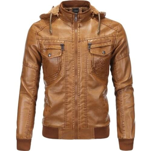 Hot Sale Winter Pu Faux Leather Coats Brand Motorcycle Leather Jacket Men Fleece Hooded Coat Euro Size S-3XL jaqueta de couro