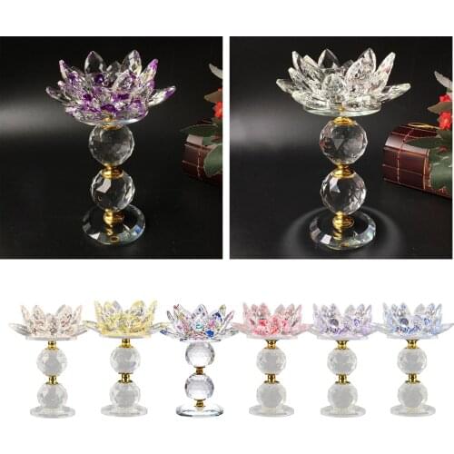 Crystal Lotus Candle Holder Clear Candlestick Dining Room Coffee Table Wedding Ornaments