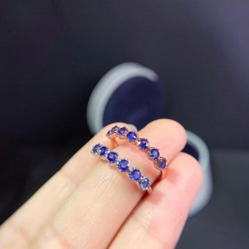 Grace lovely Slender Row ring Natural blue sapphire ring S925 silver natural gemstone ring girl women party gift fine jewelry