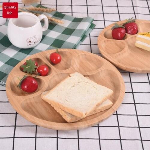 Fresh keeping creative tray bamboo bowl plate solid wood dividing food plate fruit plate solid wood western food tray