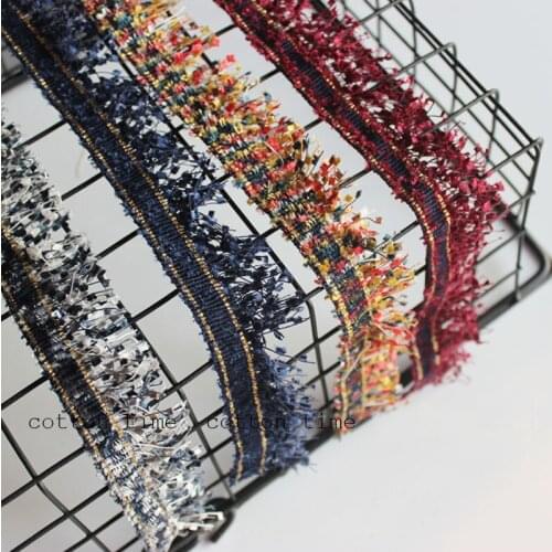 5Yards 3.5cm wide Wine red /colorful eyelashes fringed lace national wind clothing clothing handmade sewing accessories AC1078