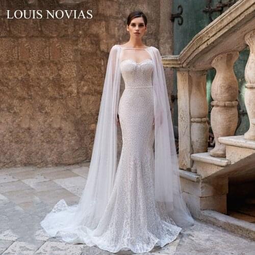 LOUIS NOVIAS 2020 Sexy Mermaid Sweetheart Romantic Wedding Dress Bridal Thin Shawl With Dreamlike Lace Pattern