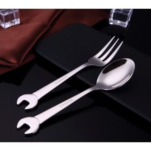 1Pcs Stainless Steel Spoon Fork Creative Wrench Shape Ice Cream Spoon Cake Spoon Coffee Spoon Fruit Fork Deasert Fork Tableware