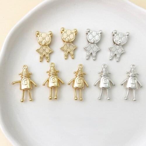 Copper plated 18K gold s925 sterling silver retro letters GO bear robot ins net red hip hop earrings necklace accessories